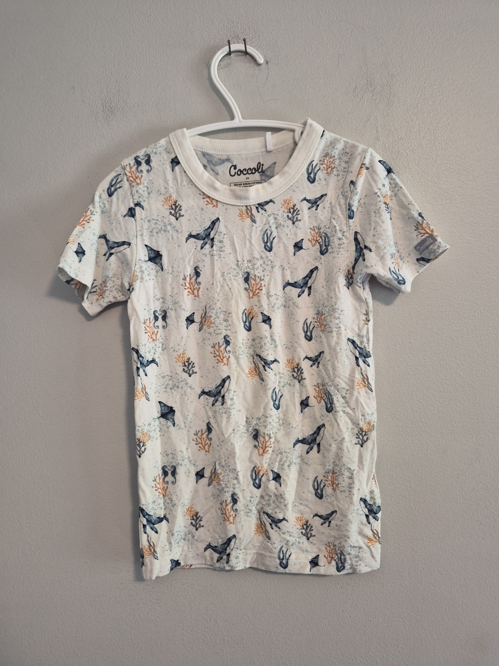 Coccoli 3t White Whale Coral Bamboo Short Sleeve Tshirt